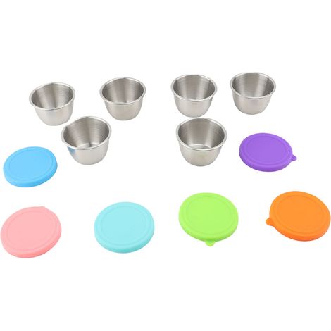 6pcs Containers Vinaigrette Salade 70ml Étanche Réutilisable 304 Inox – Tasses Condiment avec Couvercles Silicone Pique-Nique Barbecue Couleurs Vives (1/4)
