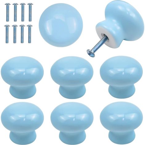 8pcs Boutons Porte pour Enfants, 35 mm D'armoire Ronds, Bleu Céramique de Placard, Poignées Tirage de Meubles avec Vis pour Tiroir, Armoires, Portes Intérieures, Cuisine, Salon (1/4)