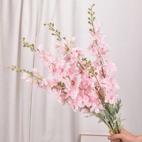 Lot de 4 fleurs artificielles delphinium en soie - 86 cm - Fleurs artificielles à longue tige pour grand vase, maison, décoration de fête de mariage (rose)