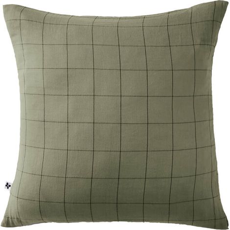 OUREA MOTIF - Taie d'Oreiller 60x60cm Gaze de Coton Romarin à Grands Carreaux (1/5)