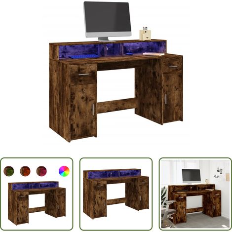 vidaXL Räuchereiche - LED-Schreibtisch Räuchereiche 140x55x91 cm Holzwerkstoff (1/5)