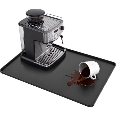 Tapis de café en silicone – tapis égouttoir – Résistant à la chaleur – imperméable – accessoires de barista – Tapis pour machine à café / tapis de bar – Protège les comptoirs – 40 x 60 cm – Noir (1/5)