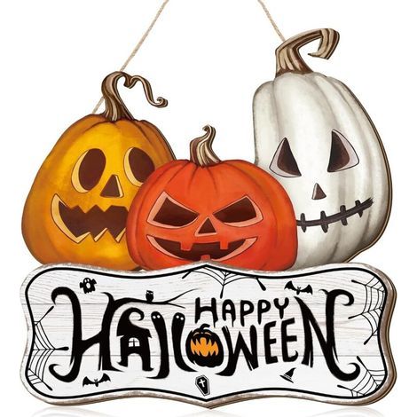 Panneau de bienvenue pour Halloween, couronne de porte d'entrée en forme de citrouille, décoration rustique à suspendre en bois, panneaux extérieurs pour voiture, fournitures de fête d'Halloween (citr (1/4)