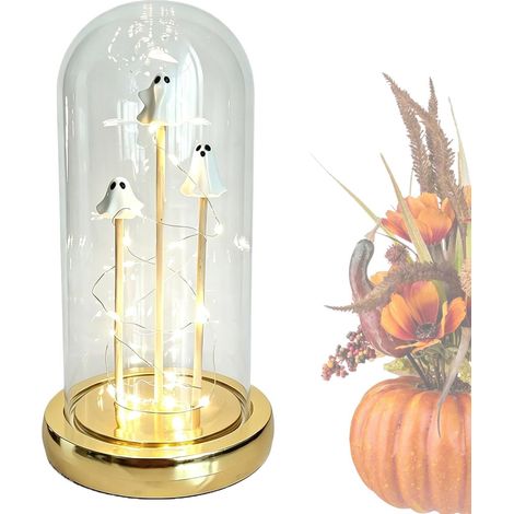 Transparent Ghost in Glass Cloche Light Stable Reusable Cute Table Ornament  Halloween Ghost Figures Glass Dome Lamps for Home Mantel Party Bedroom Hallway Shelf (1/5)