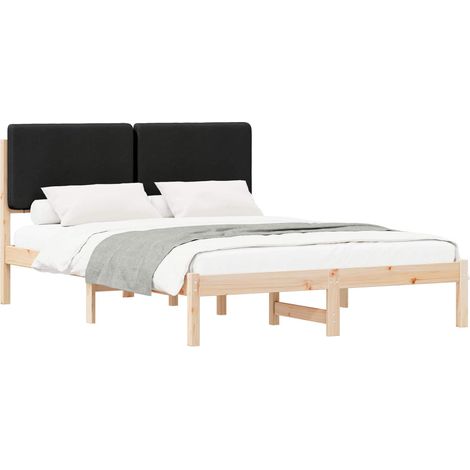 Lit double  Lit adulte  Cadre de lit avec tête de lit rembourrée Noir 160 x 200 cm