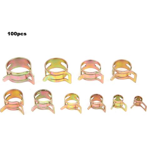 Lot de 100 colliers de serrage à ressort flexibles pour tuyaux de carburant, en acier au carbone zingué, 6-22 mm (1/5)