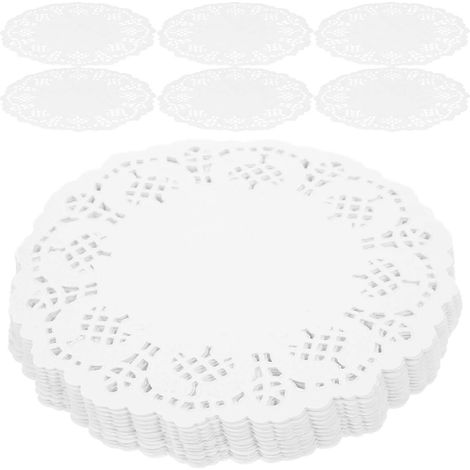 Napperons en dentelle de papier blanc, 140 pièces, forme ronde, pour la présentation des desserts (1/5)