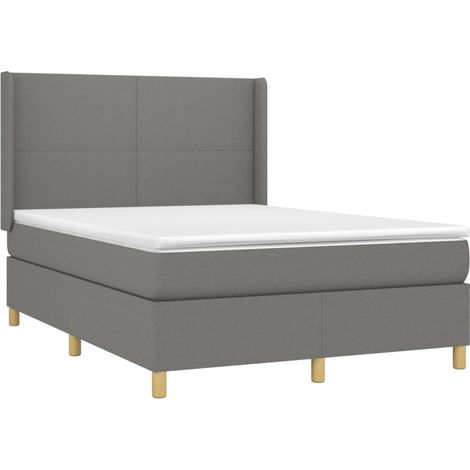 Estructura de cama LED con cabecero con somier colchón 140x200 cm tela gris oscuro TDL0208353