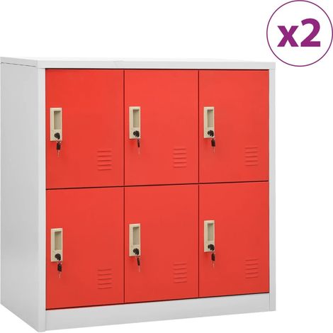 2 pcs Armoires à casiers, Vestiaire Métallique, Meubles de rangement Gris clair et rouge 90x45x92,5cm Acier HYB96948 (1/5)