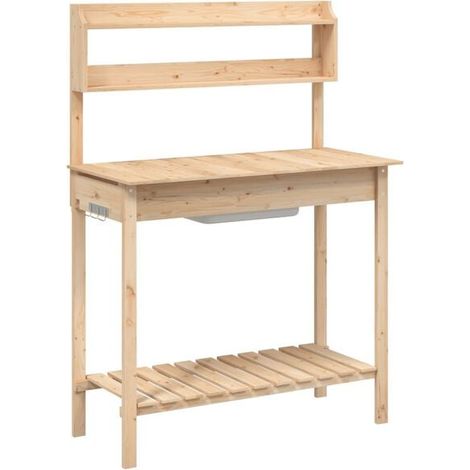 Établi de jardinage avec évier, mesurant 147,5 x 44 x 139,5 cm, en bois de cèdre massif. (1/5)