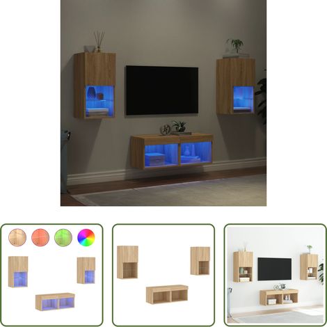 LED-Leuchten - 4-tlg. TV-Wohnwand mit LED-Leuchten Sonoma-Eiche (1/5)