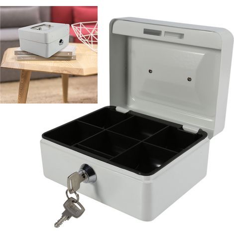 1 Mini caja fuerte portátil para llaves, dinero y monedas, seguridad en el hogar y viajes (Blanco) (1/5)