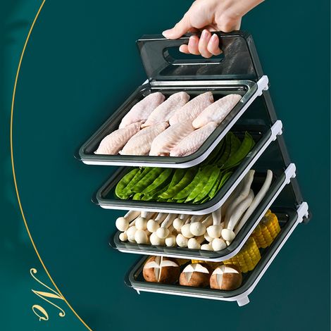 Wandmontiertes, 4-stöckiges, faltbares und stapelbares Lebensmittelsortiertablett für die Küche, Grau (1/5)