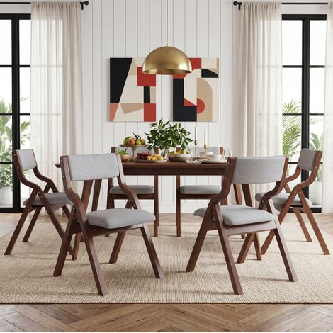 Lot de 6 chaises de salle à manger pliantes en bois et lin, gris, 55 x 49 x 81 cm OKMYHOME (1/5)