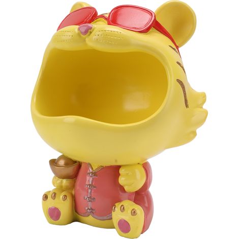 Organisateur de bureau - Décoration mignonne tigre à grande gueule - Bol à bonbons en résine - Porte-clés/bol pour l'entrée - Jaune (1/5)