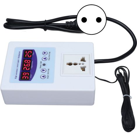 Digitales Thermostat mit Digitalanzeige, Temperaturregler mit Fühler, EU-Stecker 110–240 V Wechselstrom, weiß (1/5)
