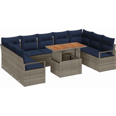Garden Sofa Set 10 pcs 9-Seater Grey and Navy vidaXL (1/5)
