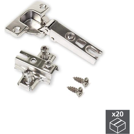 Emuca – Lot de 20 charnières X95 ouverture 110 degrés – Embase EUROVIS – Charge maximale 50kg – Pour meubles en bois dur (1/3)