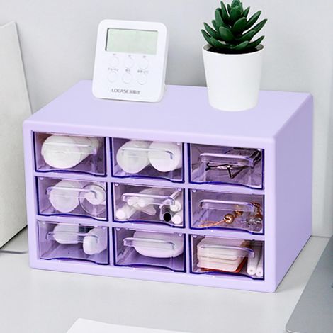 Organiseur de bureau avec 9 tiroirs, armoire de rangement en plastique transparent, boîte de rangement empilable pour maquillage, bureau, matériel d'artisanat, fournitures artistiques, 24,9 x (1/5)