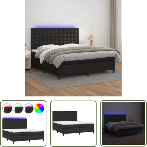 The Living Store Boxspringbett mit Matratze & LED Schwarz 180x200 cm Kunstleder - Boxspringbett - Doppelbett - Bettenrahmen - Lederbettwäsche - Luxusbett (1/5)
