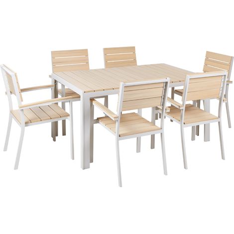 Conjunto de jardín moderno 6 plazas mesa sillas tablillas madera beige Como (1/5)