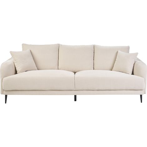 Sofá de diseño de 3 plazas de tela de terciopelo beige y metal negro JERRY