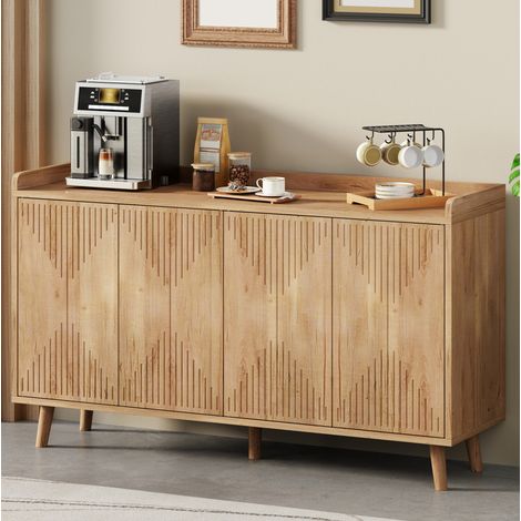 Buffet 4 portes avec étagères réglables, 140 x 40 x 84 cm, MDF naturel HAVRYA (1/5)