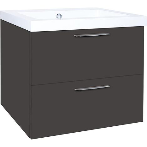 Meuble sous-vasque + vasque en fonte minérale EKRY anthracite mat 2 tiroirs 610x550x510mm (1/3)