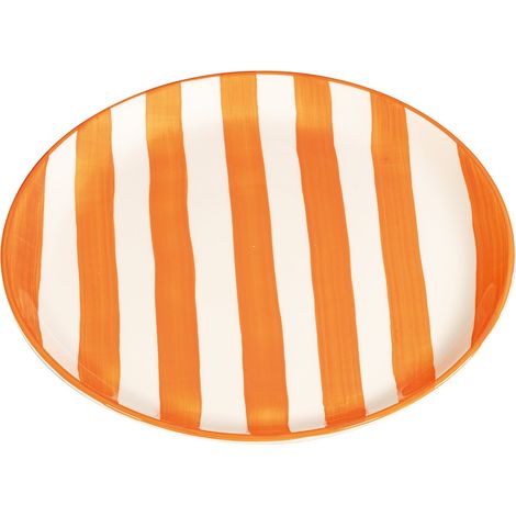 Set 2 Piatti Piani Artigianali Decorati a Righe Colore Arancione d.28 cm Design Italiano Elegante per Servizio Tavola Alta Qualità Made in Italy (1/3)