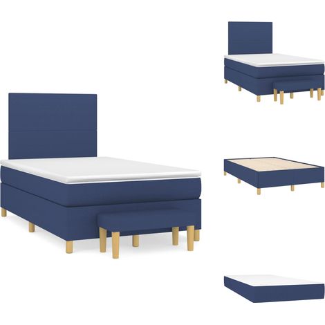 Sommier à lattes de lit avec matelas bleu 120x190 cm tissu - Lit Plateforme - Lit Double - Literie - Chambre À Coucher - Meuble De Chambre (1/5)