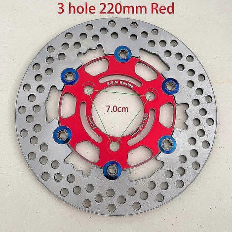 Disques de frein flottants universels en alliage d'aluminium pour moto, diamètre extérieur 200 mm/220 mm/245 mm/260 mm, plaquettes de frein à refroidissement rapide (7,0 cm rouges 220 mm) (1/5)