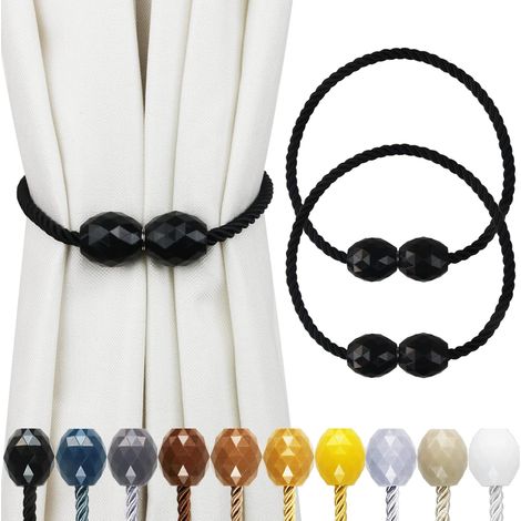 Attaches élégantes pour rideaux, décoratives, lot de 4, magnétiques pour rideaux d'extérieur, noires fixations pour rideaux (1/5)