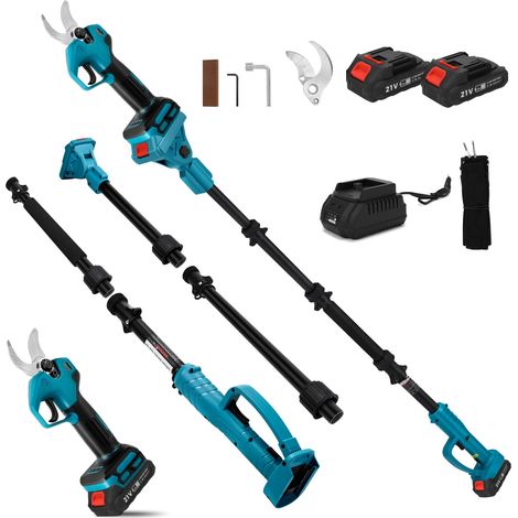 Sécateur électrique 2 en 1 avec batterie 2 x 2,0 Ah, avec tige d'extension de 2 m, diamètre de coupe max. 30 mm, écran LCD, élagueur, télescopique extensible jusqu'à 4,5 m (1/5)