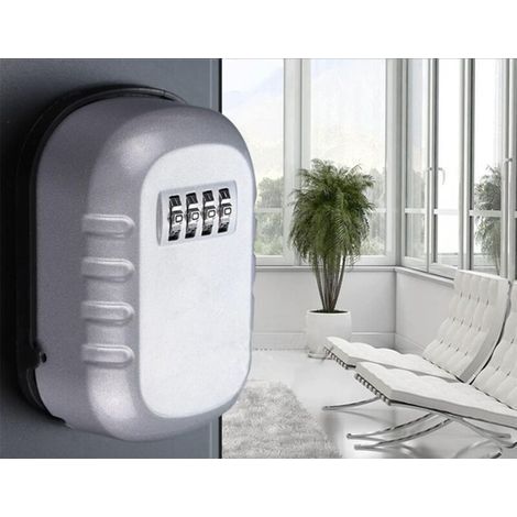 Abnehmbare und wasserdichte Aufbewahrungsbox mit zurücksetzbarem 4-stelligen Zahlenschloss – Wandmontage – Für Haus- und Autoschlüssel – Silber (1/4)
