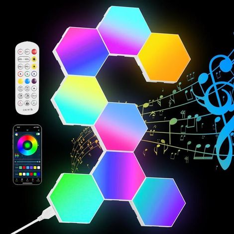 8pcs Lampe Gaming LED, Smart RGB, 16 Millions Couleurs, Contrôle des Applications, Sync avec Musique, DIY Géométrique (1/5)