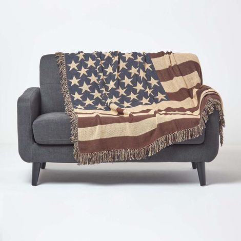 HOMESCAPES Cotton USA Flag Throw