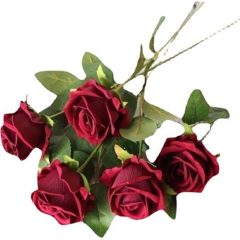 Lot de 5 Roses Artificielles, Deco Fausses Fleurs en Soie avec Tige Simple, Fleur Réaliste pour Fête Jardin en Famille Hôtel Décoration de Mariage, Décor Floral 518cm (Rouge)， (1/5)