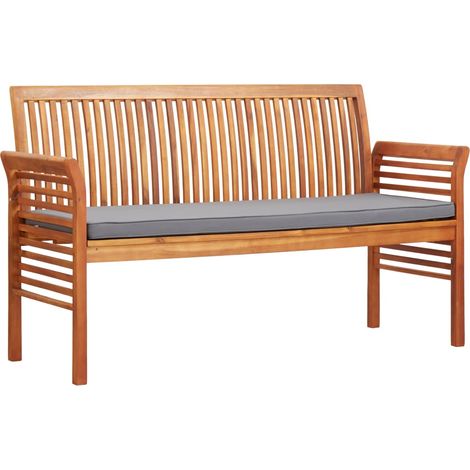 Banco de jardín Muebles de exterior para terraza de 3 plazas con cojín 150 x 60 x 90 cm madera maciza de acacia 020011316 (1/5)