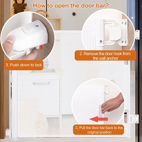 Barrière de sécurité rétractable pour enfants et animaux domestiques, adaptée aux escaliers, portes, couloirs et espaces intérieurs et extérieurs. (1/5)