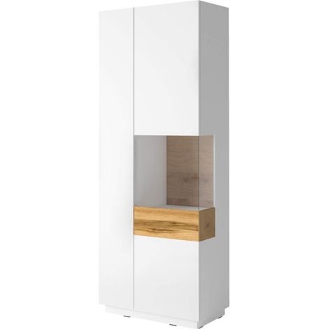 Vitrine 2 portes ouverture droite Andrea Gris anthracite et Bois (1/2)