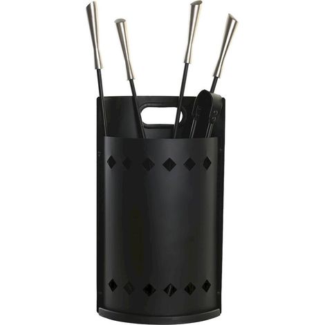 Set d accessoires cheminée design noir inox pour intérieur loft - Noir mat et argent brossé (1/5)