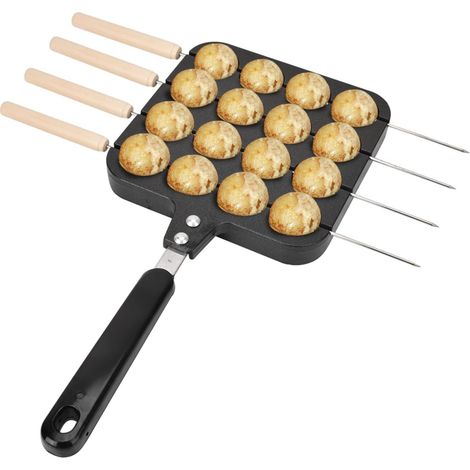 Takoyaki Pan Fonte d'aluminium, Aebleskiver Pan Poêle à crêpes antiadhésive pour Pancake Puffs Fait 20 boules de crêpes avec 4 onglets, takoyaki machine, 32.5x15.5x2cm/12.8x6.1x0.79in (1/5)