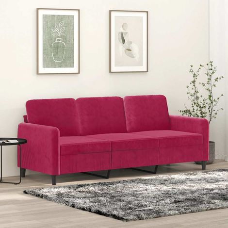 Sofá de 3 plazas de terciopelo rojo tinto 180 cm