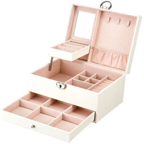 Boîte à bijoux, boîte à bijoux en cuir PU 3 couches, organisateur de bijoux verrouillable, cadeau élégant pour dames et filles (1/5)