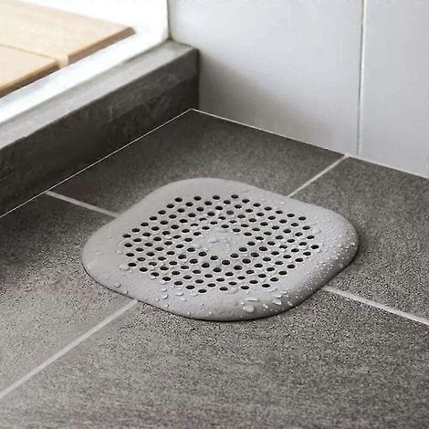 Silikon-Abflussstopfen mit Haarfänger, Abflussfilter für Waschbecken und Dusche, grau, integrierter Saugnapf, 1 Stück. (1/5)