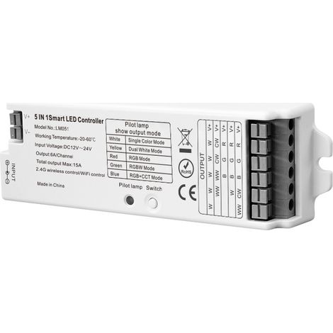 Contrôleur de ruban LED LM051 2,4 GHz 5 en 1 : monochrome, double température de couleur, RGB, RGBW, RGBCW universel