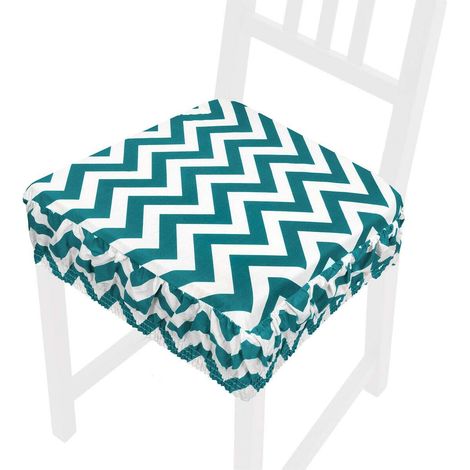 Cuscino Sedia Cotone Sfoderabile Lavabile Fascia Elastica Coprisedia A Righe Zig Zag 100% Made In Italy - Verde