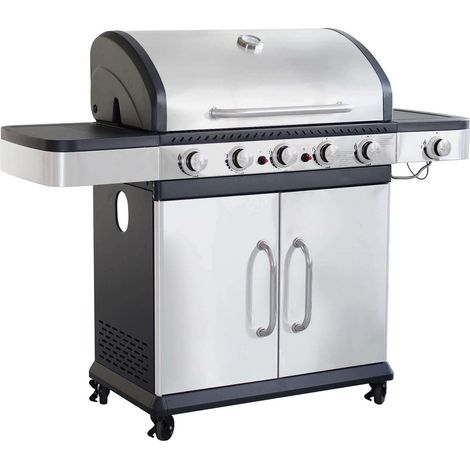 Gasgrill mit fünf Brennern 138 x 56 x 112 cm aus grau und schwarz lackiertem Stahl - Siderno