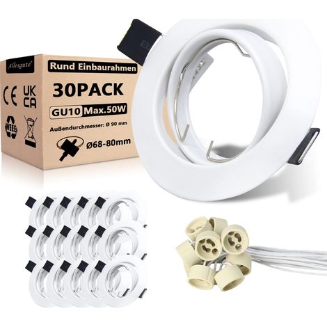 Projecteurs Spot Encastrable GU10 Set Spot LED Encastrable de Plafond, Cadres Projecteurs avec Douille GU10, Support Rond Extra Plat Pour Lampes LED ou Halogènes, ø68mm (1/5)