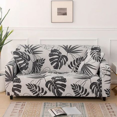 Housse de Canapé Extensible 2 Place Couverture Canapé avec Accoudoirs, plantes tropicales, noir[SFT65] (1/4)